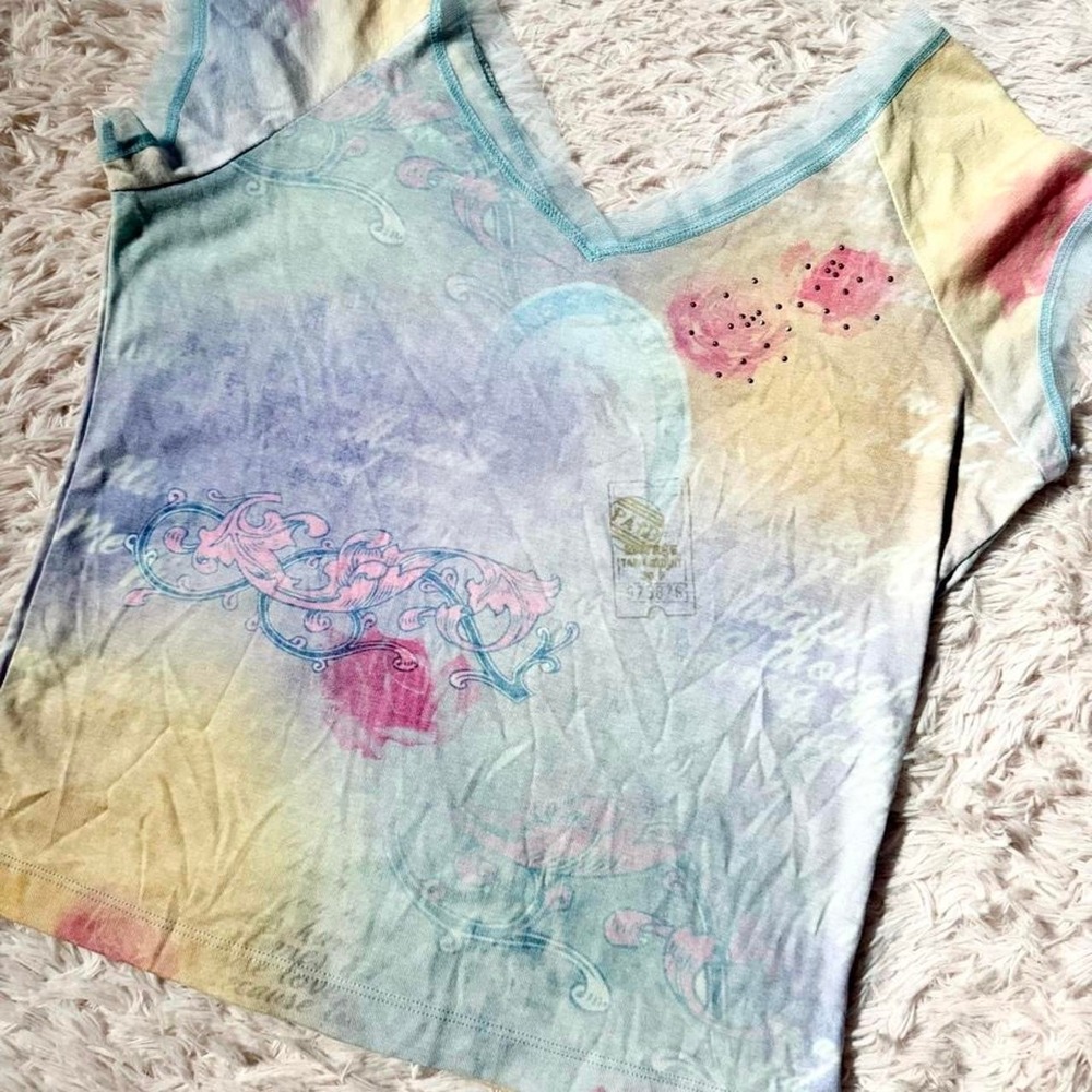 Watercolor Abstract Whimsical Fairy Artistic Colorful Y2K Vintage Top Womens S - Picture 2 of 7